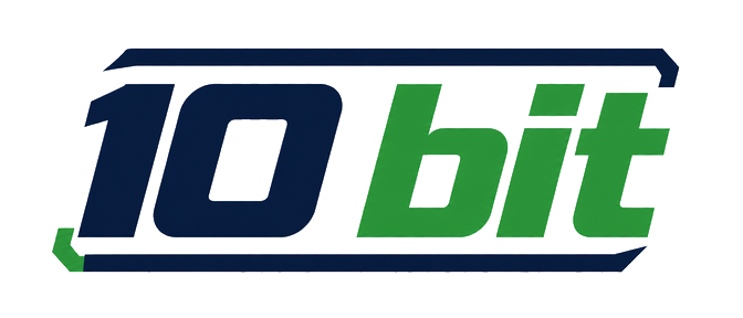 10 bit logo on deep blue navigation bar